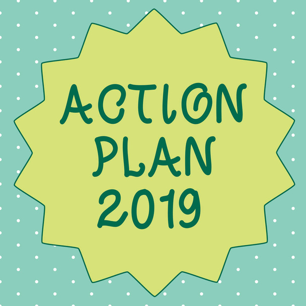 Escribir a mano el texto Plan de Acción 2019. Concepto que significa hacer la lista contiene el número de cosas que se harán el próximo año
 - Foto, imagen