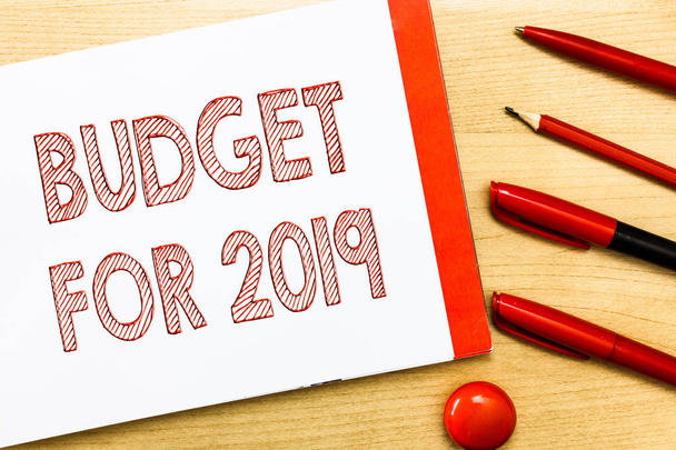 2019 の予算を書く手書き文字。2019 の収入と支出の書かれた見積もりを意味概念 - 写真・画像