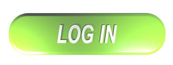 Un bouton-poussoir rectangulaire arrondi vert avec l'inscription LOG IN - illustration de rendu 3D
 - Photo, image