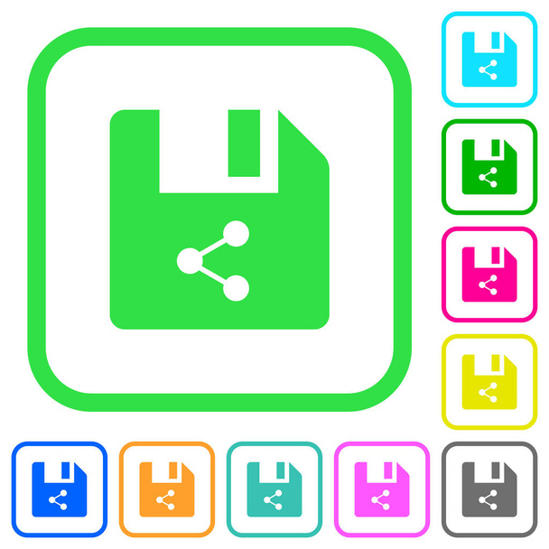 Datei teilen lebendige farbige flache Symbole in gebogenen Rändern auf weißem Hintergrund - Vektor, Bild