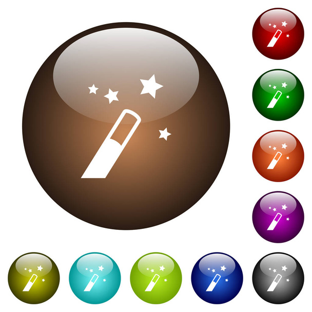 Application wizard white icons on round color glass buttons - Vector, Image