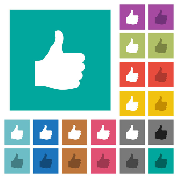 Thumbs up multi colored flat icons on plain square backgrounds. Included white and darker icon variations for hover or active effects. - Vector, Image