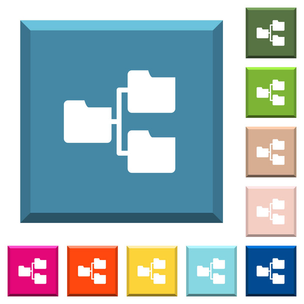 Carpetas compartidas iconos blancos en botones cuadrados con bordes en varios colores de moda
 - Vector, Imagen
