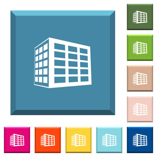 Μπλοκ γραφείου λευκό εικονίδια στην κομμένες τετράγωνα κουμπιά σε διάφορα μοντέρνα χρώματα - Διάνυσμα, εικόνα