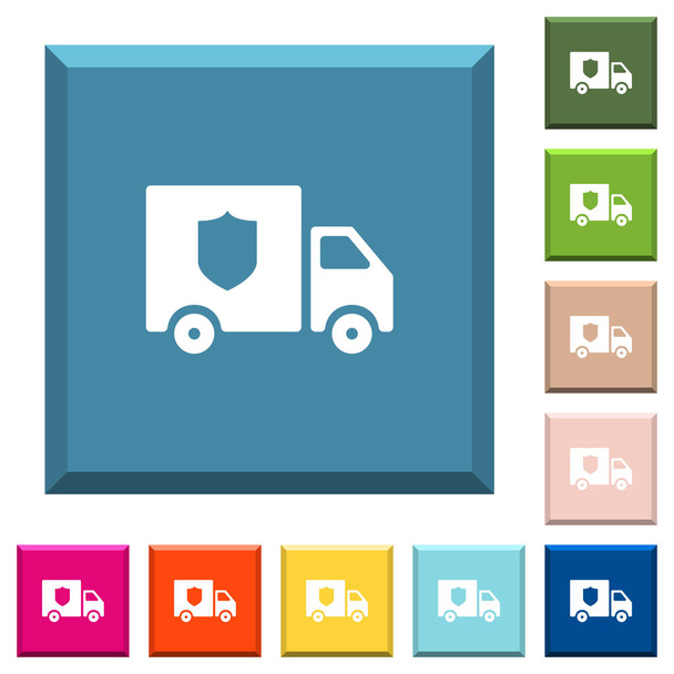 Camion de livraison d'argent icônes blanches sur les boutons carrés tranchants en différentes couleurs à la mode
 - Vecteur, image
