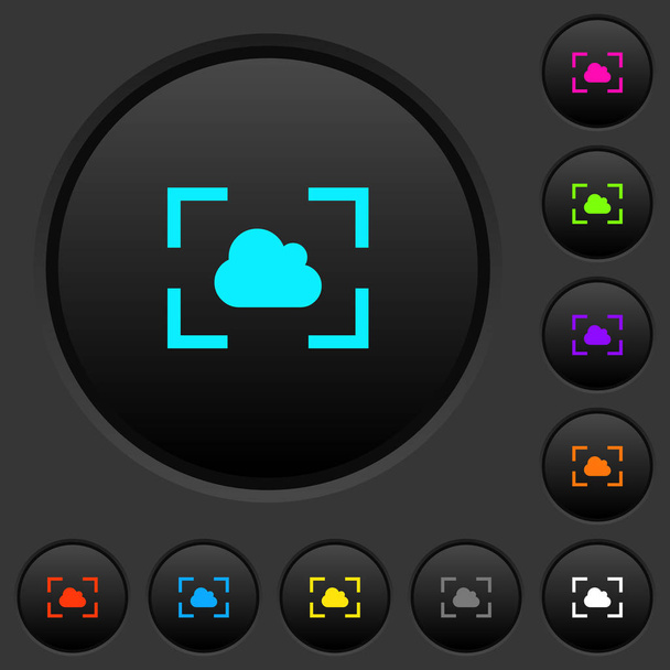 Camera white balance cloudy mode dark push buttons with vivid color icons on dark grey background - Vektor, kép
