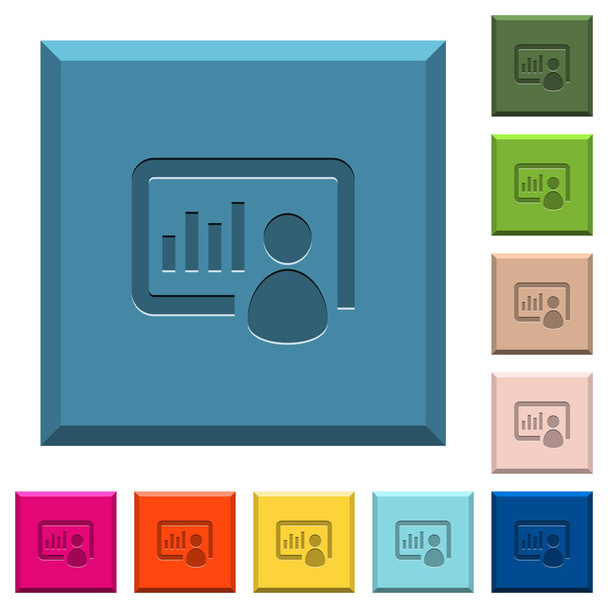 Présentation icônes gravées sur des boutons carrés lisérés en différentes couleurs tendance
 - Vecteur, image