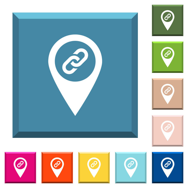 GPS carte localisation pièce jointe icônes blanches sur les boutons carrés tranchants en différentes couleurs à la mode
 - Vecteur, image