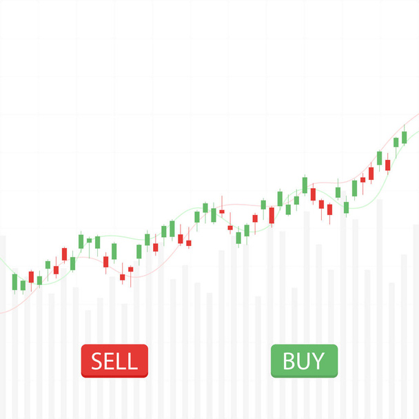 Zakelijke candlestick grafiek met kopen en verkopen van knoppen. Stock market en handel uitwisseling vector concept. Illustratie van zakelijke handelaar, Financiën-beurs - Vector, afbeelding