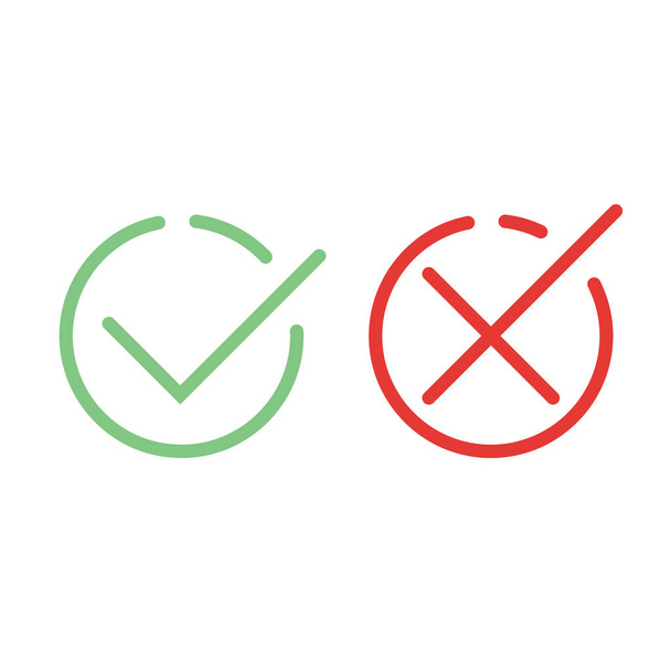 Zielony znacznik wyboru i czerwona linia ikon. Ilustracja wektorowa - Wektor, obraz