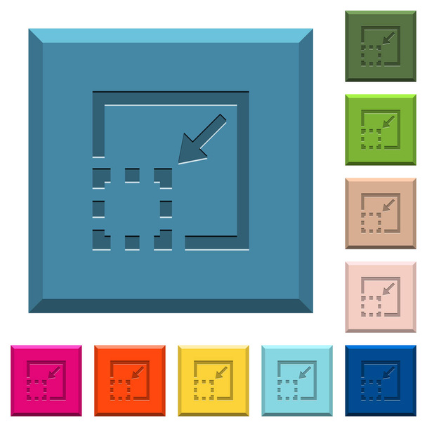Minimice los iconos de elementos grabados en botones cuadrados con bordes en varios colores de moda
 - Vector, Imagen