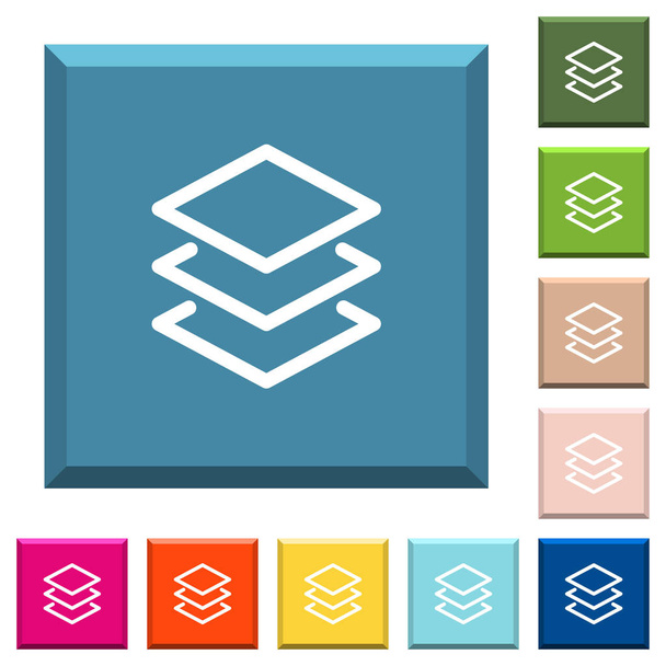 Couches icônes blanches sur les boutons carrés lisérés en différentes couleurs à la mode
 - Vecteur, image