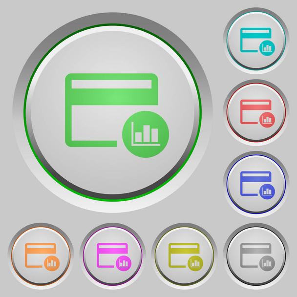 Credit card transaction reports color icons on sunk push buttons - Vector, Imagen
