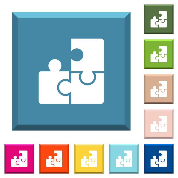 Puzzles iconos blancos en botones cuadrados con bordes en varios colores de moda
 - Vector, Imagen