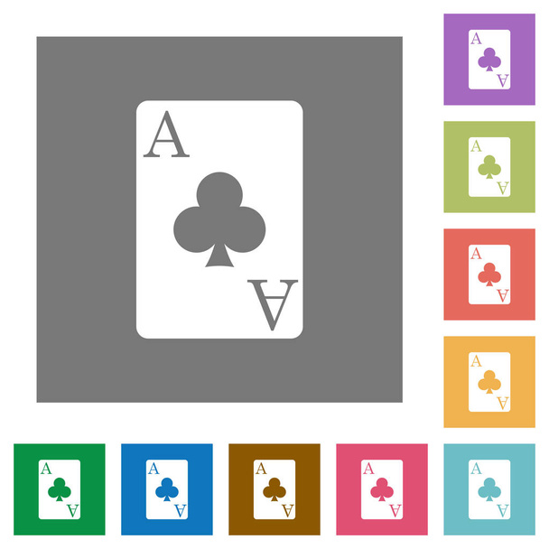 Άσσος της κλαμπ κάρτα επίπεδη εικονίδια στην πλατεία υπόβαθρα απλό χρώμα - Διάνυσμα, εικόνα