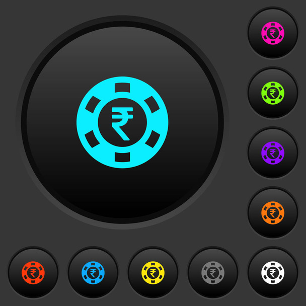 Индийская рупия чип казино темные кнопки с яркими цветовыми иконками на темно-сером фоне
 - Вектор,изображение