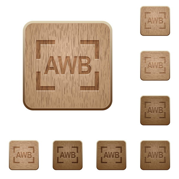 Camera auto white balance mode on rounded square carved wooden button styles - Vector, Image