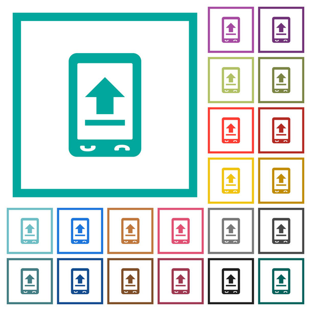 Мобільний вивантаження піктограм плоского кольору з квадрантними рамками на білому тлі
 - Вектор, зображення