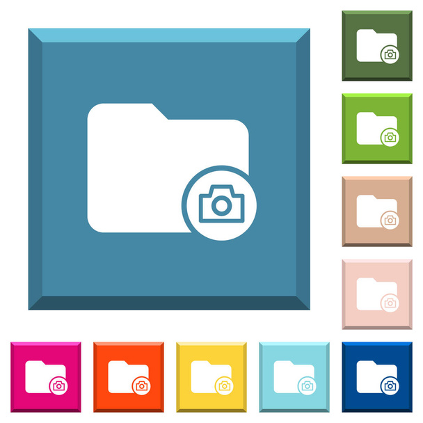 Directory snapshot white icons on edged square buttons in various trendy colors - Vector, Image