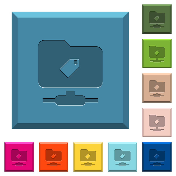 FTP tag grawerowane ikony na krawędziach kwadratowe przyciski w modnych kolorach - Wektor, obraz