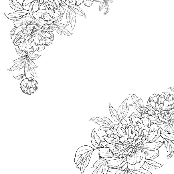 Spring flowers bouquet of contour style flower garland. - Vector, Image
