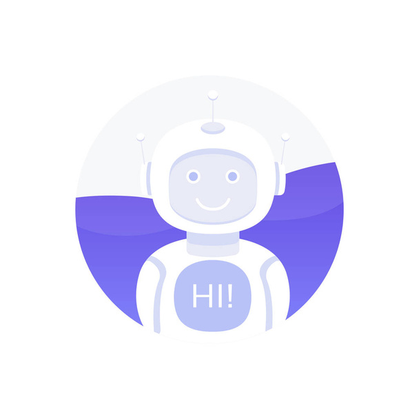 Lindo robot sonriente, bot de chat decir hola.. Aislado sobre fondo blanco. burbuja pico. Servicio de soporte de voz bot de chat, ayuda virtual en línea atención al cliente. Ilustración vectorial moderna
 - Vector, imagen