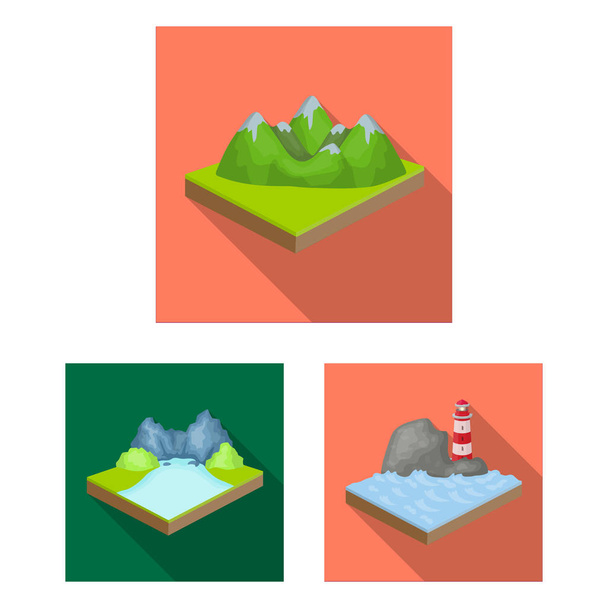 Mountains, massive flat icons in set collection for design. The surface of the earth vector isometric symbol stock web illustration. - Vektor, obrázek
