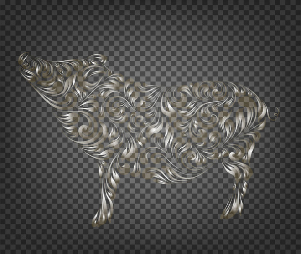 Świnia ozdoba - symbol 2019 roku. Kontur dekoracji świń z przezroczystości tła. - Wektor, obraz