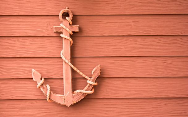 wooden anchor on wall vintage background - Photo, Image