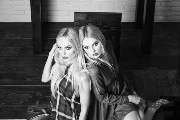 young pretty girls, twin sisters with blond hair - Fotografie, Obrázek