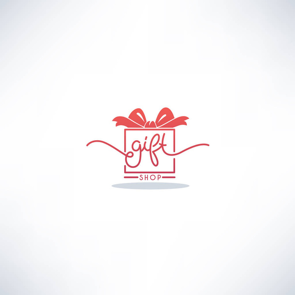 Gift Shop Doodle Lettering Logo with Image of Present Box - Vector, imagen
