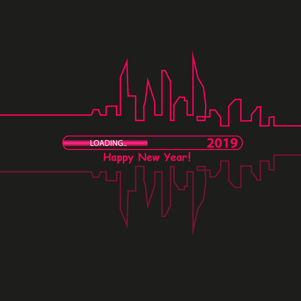 Feliz ano novo 2019 com um horizonte de cidade abstrata com barra de carregamento. Vetor
 - Vetor, Imagem