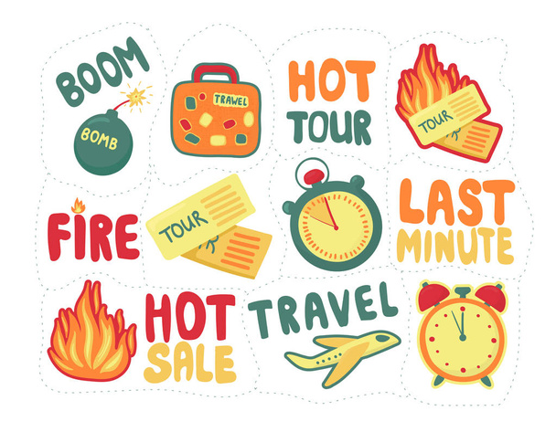 sticker pack last minute. set discounts for tourist trips. travel last-minute sale.  - Photo, Image