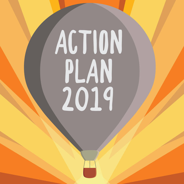 Pisanie, Wyświetlono 2019 Plan działania koncepcyjne ręcznie. Biznesowe zdjęcie prezentujący listy zawierają wiele rzeczy zrobić w przyszłym roku - Zdjęcie, obraz