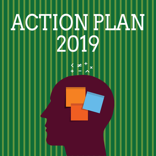Tekst pisma ręcznego pisania 2019 Plan działania. Koncepcja znaczenie wobec czyniæ lista zawiera wiele rzeczy zrobić w przyszłym roku - Zdjęcie, obraz
