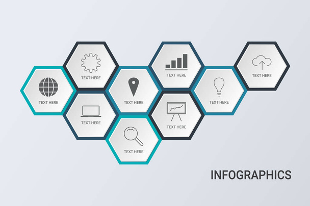 Infographie Business Concept. Modèle d'hexagone d'affaires avec options pour brochure, diagramme, flux de travail, chronologie, conception Web
 - Vecteur, image