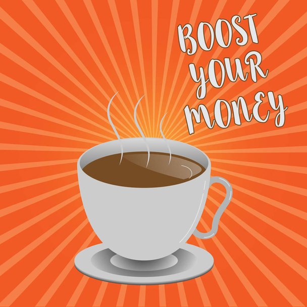 Kavramsal el Boost Your para gösterilen yazma. Artış etkili yöntemler kullanarak tasarruf banka vitrine iş fotoğraf - Fotoğraf, Görsel