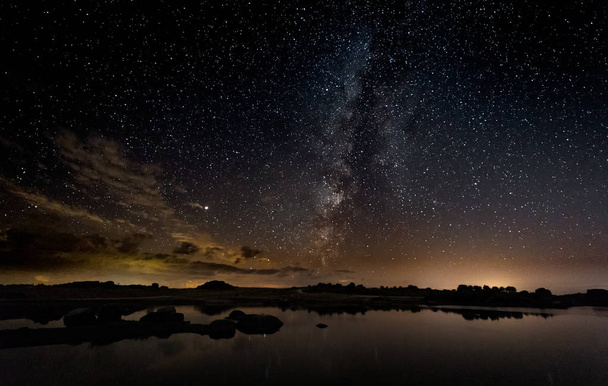 Night photography with Milky Way in Natural Area of Barruecos. Extremadura. Spain. - Photo, Image