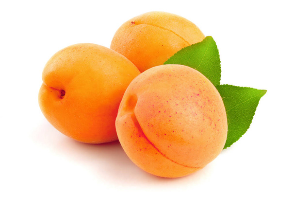 Apricot fruits with leaves isolated on white background macro - Photo, Image