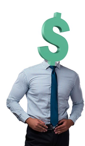 Бизнесмен с табличкой доллара вместо головы
 - Фото, изображение