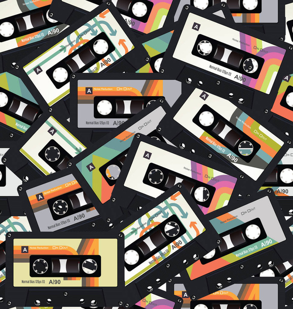 Retro vintage cassette tape seamless background vector - ベクター画像