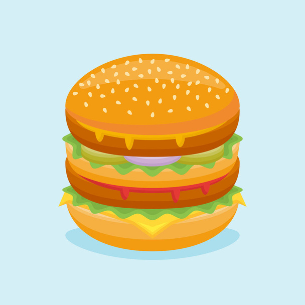 Double burger isolated on blue background. - Vector, Image
