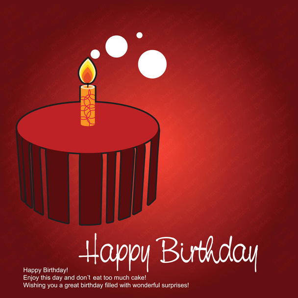 vector birthday greeting card with cake and candle, vector happy birthday card - Vector, Image