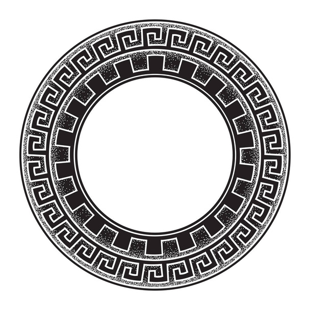 Antiguo estilo griego meandro ornanent mano dibujado arte de línea y punto de trabajo marco redondo diseño vector ilustración
 - Vector, imagen