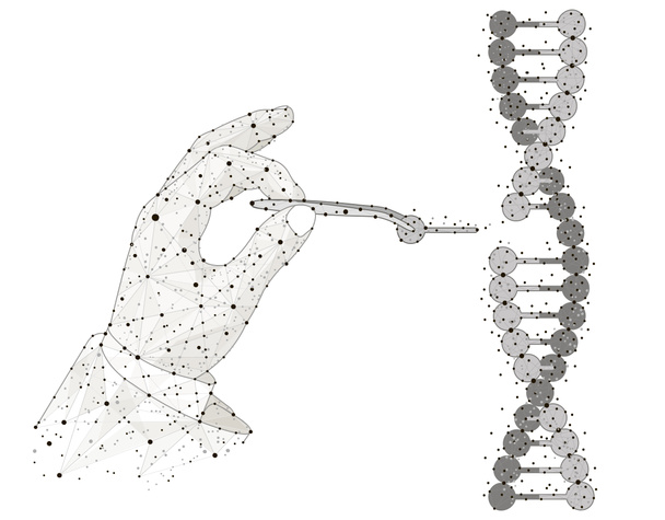diseño abstracto Ingeniería genética manual. Manipulación de doble hélice de ADN con las manos desnudas, pinza
 - Foto, Imagen