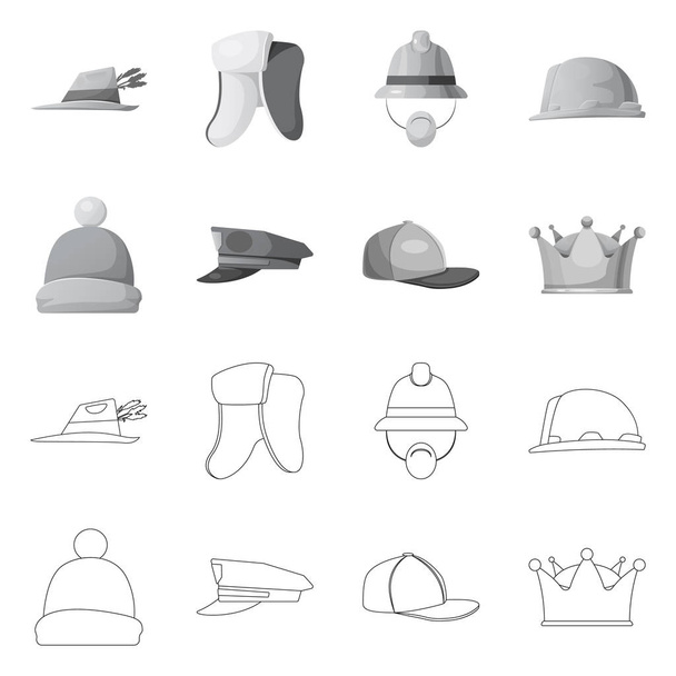 Isolated object of headwear and cap logo. Collection of headwear and accessory stock vector illustration. - Vector, Image