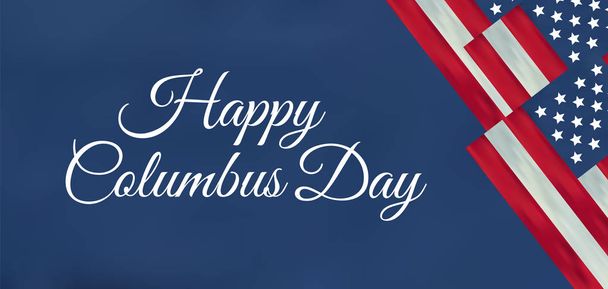 米国コロンブス ・ デーを祝うコロンブス船とバナー。レタリング本文ハッピーコロンブスデー - ベクター画像