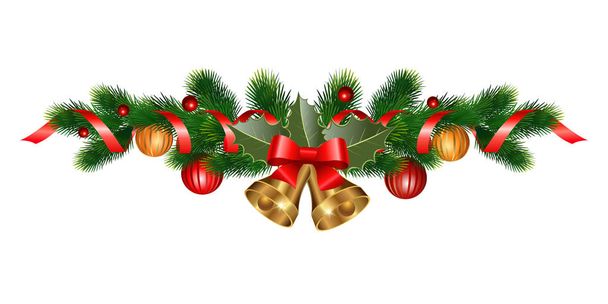Decorações de Natal com sinos, abeto, azevinho, bagas e elementos decorativos. Elemento de design para decoração de Natal. Ilustração vetorial
 - Vetor, Imagem