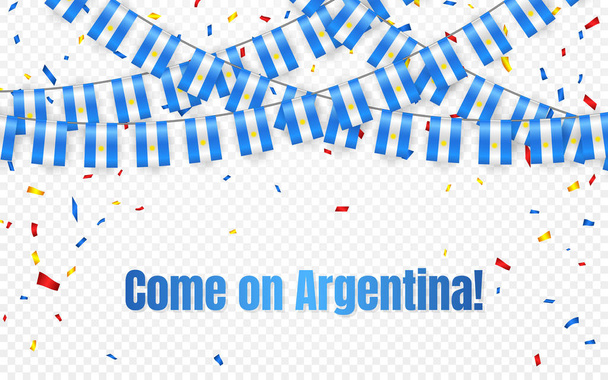 Argentina vlajka věnec s konfety na průhledném pozadí, pověsit, ulil oslava šablona nápisu, vektorové ilustrace. - Vektor, obrázek