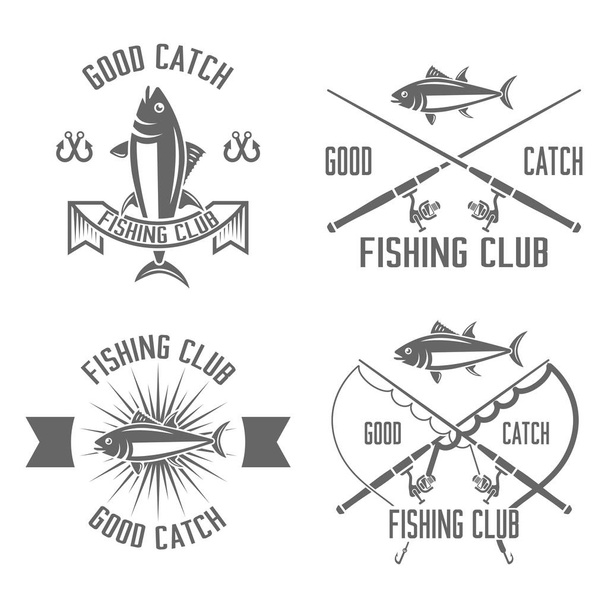 Fishing club set of vector vintage black emblems - Vecteur, image